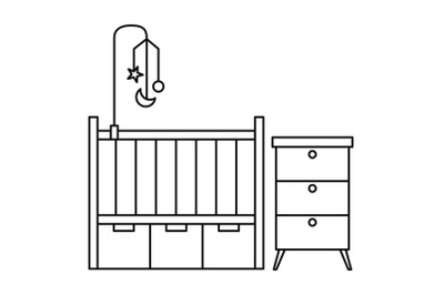 Baby room bed icon, outline style