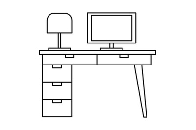 Computer table icon, outline style