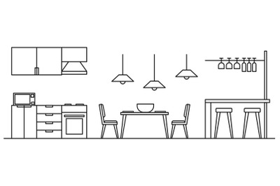Modern kitchen concept background, outline style