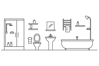 Bathroom concept background, outline style