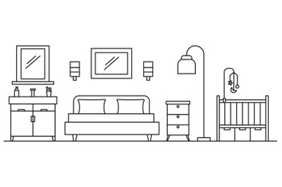 Bedroom concept background, outline style
