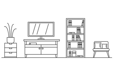 Living room concept background, outline style