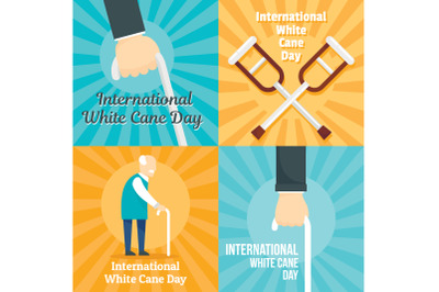White cane safety stick banner set, flat style