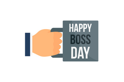 Happy boss day cup icon, flat style