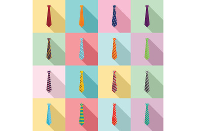 Tie icon set, flat style
