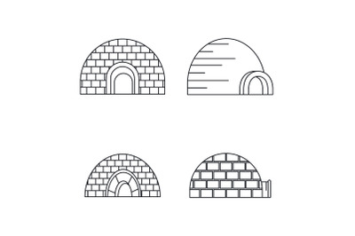 Arctic igloo icon set, outline style