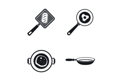 Kitchen griddle icon set, simple style