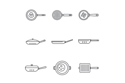 Griddle pan icon set, outline style