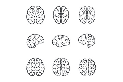 Brain mind icon set, outline style
