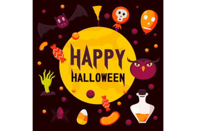 Happy halloween day concept background, flat style