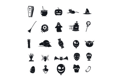 Halloween party icon set, simple style