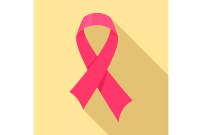 Pink cancer ribbon icon, flat style