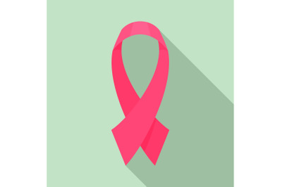 Breast cancer pink ribbon icon, flat style