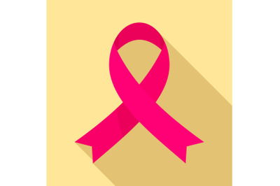 Pink ribbon support breast cancer icon, flat style