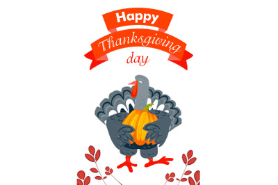 Happy thanksgiving day vertical banner, cartoon style