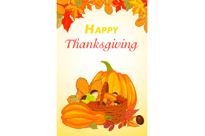 Happy thanksgiving vertical banner, cartoon style