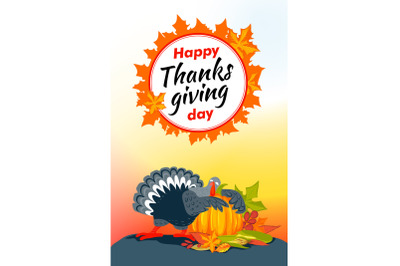 Autumn thanksgiving day vertical banner, cartoon style