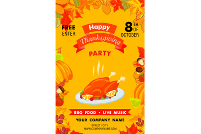 Happy thanksgiving party vertical banner, cartoon style