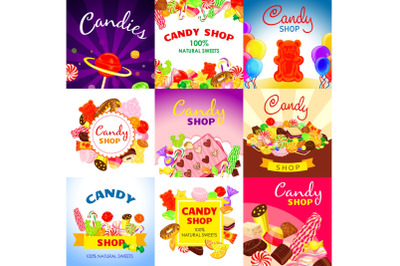 Sweet candy banner set, cartoon style