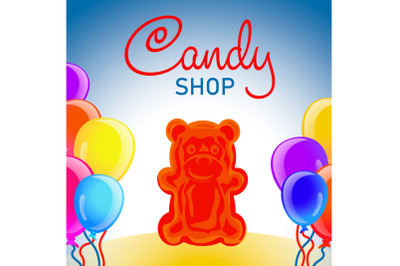 Jelly candy shop concept background, cartoon style
