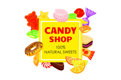 Lollipop candy shop concept background, cartoon style