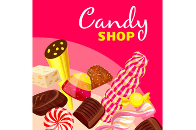 Choco candy shop concept background, cartoon style