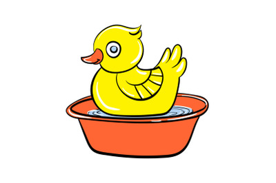 Yellow duck toy icon, cartoon style