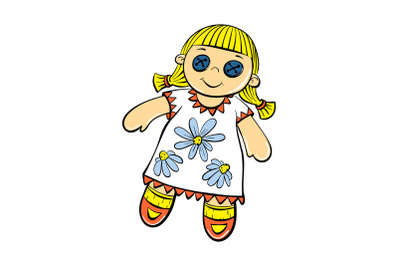 Cute doll toy icon, cartoon style