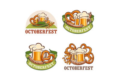 Octoberfest beer logo icon set, cartoon style