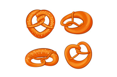 Pretzel oktoberfest icons set, cartoon style
