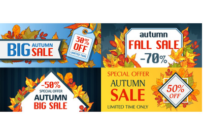 Autumn sale fall season concept set, cartoon style