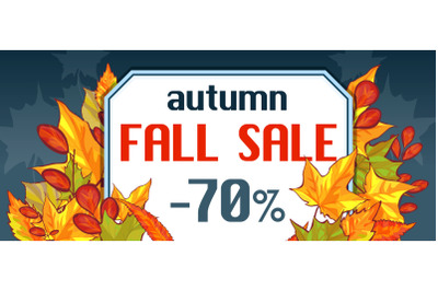 Autumn fall sale banner horizontal, cartoon style