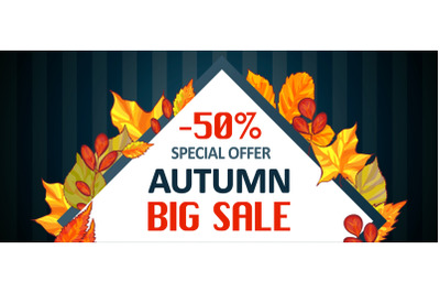 Autumn special offer sale banner horizontal, cartoon style