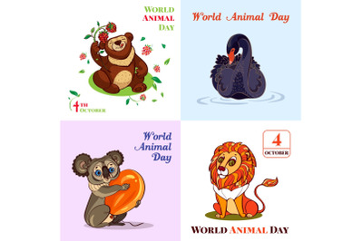 World Animal Day october banner set, cartoon style