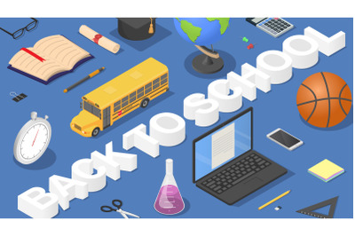 Back to school concept background, isometric style