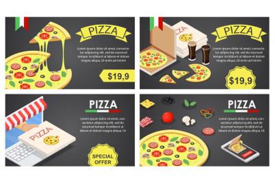 Pizza festival banner concept set, isometric style