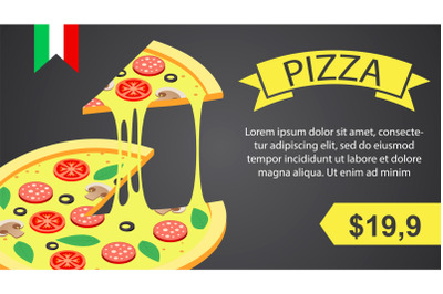 Pizza banner horizontal, isometric style
