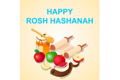 Happy rosh hashanah concept background, isometric style
