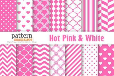 Hot Pink And White Digital Paper - S1114