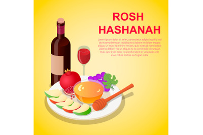 Happy sweet rosh hashanah concept background, isometric style