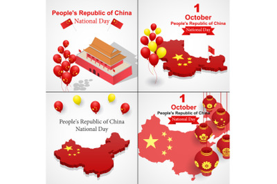 Happy national day in China banner set, isometric style