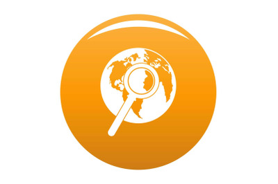 Magnifier on earth icon vector orange