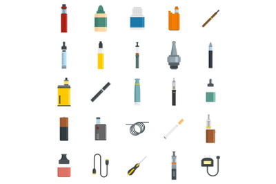 Electronic cigarette mod cig icons set, flat style