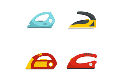Smoothing iron drag icons set, flat style