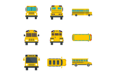 School bus back kids icons set, flat style