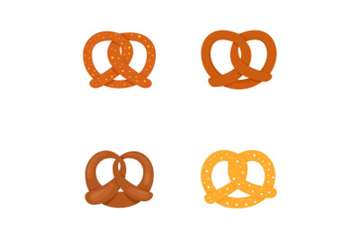 Pretzel oktober fest icons set, flat style