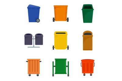 Separation recycle bin trash icons set, flat style