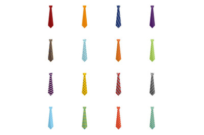 Tie icon set, flat style