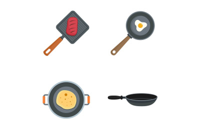 Hot griddle chef icon set, flat style