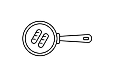Sausage fry pan icon, outline style